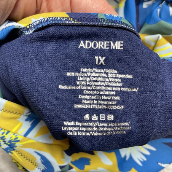 Adore Me‎ Monroe One Piece Swimsuit Womens 1X Blue Yellow Floral Plunging V-Neck - Picture 4 of 6